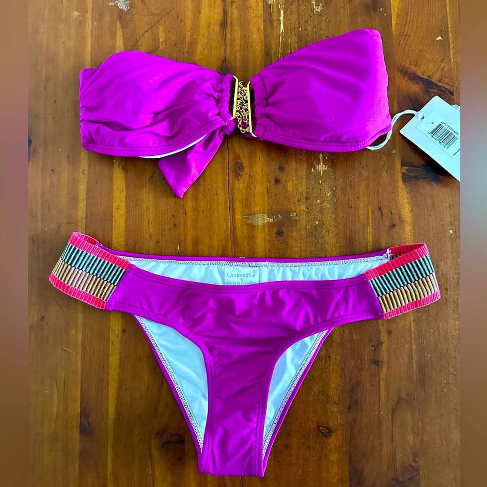 NEW - OndadeMar women's small pink bandeau bikini